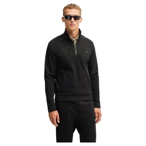 BOSS Herren Sweat TL Sweatshirt mit Reißverschluss am Kragen aus Baumwoll-Mix mit Double-B-Monogramm Schwarz001 XL von BOSS