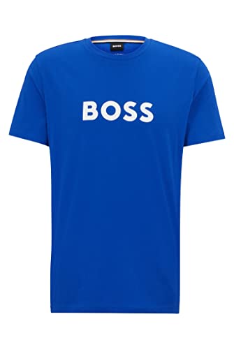 BOSS Herren T-Shirt RN Relaxed-Fit T-Shirt aus Bio-Baumwolle mit Kontrast-Logo Bright Blue433 M von BOSS