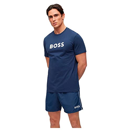 BOSS Herren T-Shirt RN Relaxed-Fit T-Shirt aus Bio-Baumwolle mit Kontrast-Logo Dunkelblau XXL von BOSS