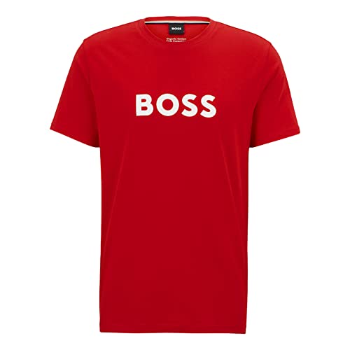 BOSS Herren T-Shirt RN Relaxed-Fit T-Shirt aus Bio-Baumwolle mit Kontrast-Logo Rot L von BOSS