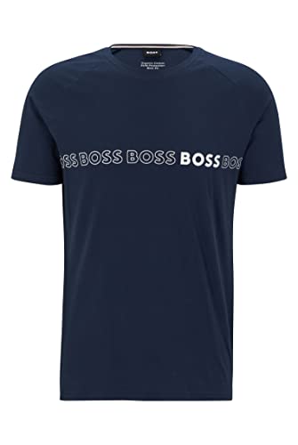 BOSS Herren T-Shirt RN Slim Fit Slim-Fit T-Shirt aus Bio-Baumwolle mit Mehreren Logos Navy413 M von BOSS