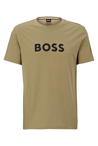 BOSS Herren T-Shirt RN T-Shirt aus Baumwolle mit kontrastfarbenem Logo Hellgrün L von HUGO BOSS