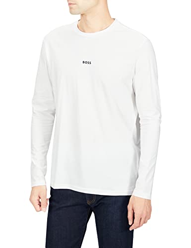 BOSS Herren TChark Regular-Fit T-Shirt aus Stretch-Baumwolle mit Kontrast-Logo Weiß S von BOSS