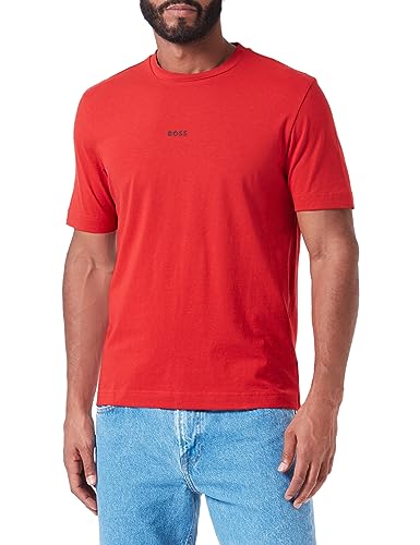 BOSS Herren TChup Relaxed-Fit T-Shirt aus Stretch-Baumwolle mit Logo-Print Rot L von BOSS