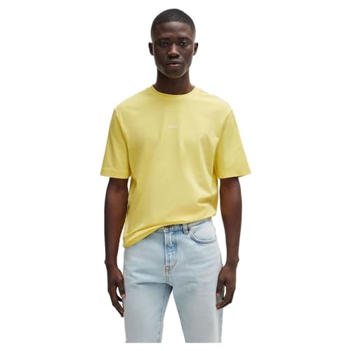 BOSS Herren TChup Relaxed-Fit T-Shirt aus Stretch-Baumwolle mit Logo-Print Gelb XXL von BOSS