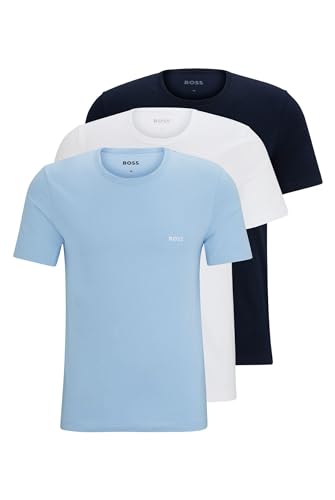 BOSS Herren TShirtRN 3P Classic Dreier-Pack T-Shirts aus Baumwoll-Jersey mit Logo Hellblau L von BOSS