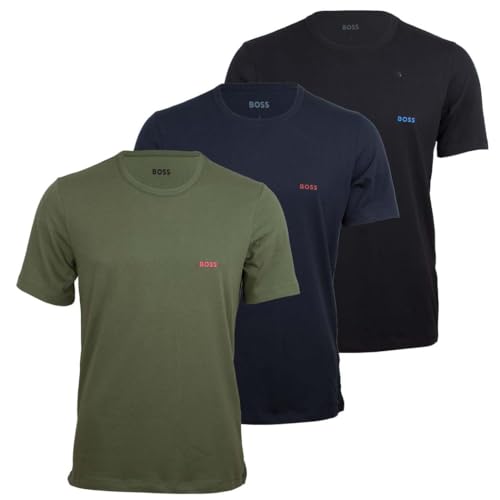 BOSS Herren TShirtRN 3P Classic Underwear_T_Shirt, Open Miscellaneous (DE/NL/SE/PL, Alphanumerisch, L, Regular, Regular, Olive/Dunkelblau/Schwarz) von BOSS