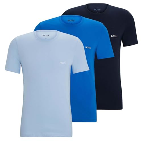 BOSS Herren TShirtRN 3P Classic Underwear_T_Shirt, Open Miscellaneous (DE/NL/SE/PL, Alphanumerisch, XL, Regular, Regular, Hellblau/Blau/Dunkelblau) von BOSS