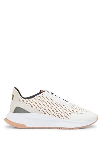 BOSS Herren TTNM EVO Runn TTNM EVO Schnür-Sneakers aus Monogramm-Mesh mit Veloursleder-Details Weiß 43 Größe 43 von BOSS