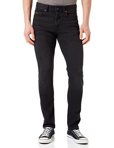 BOSS Herren Taber BC-P-1 Schwarze Tapered-Fit Jeans aus Super-Stretch-Denim Schwarz 31/32 von BOSS