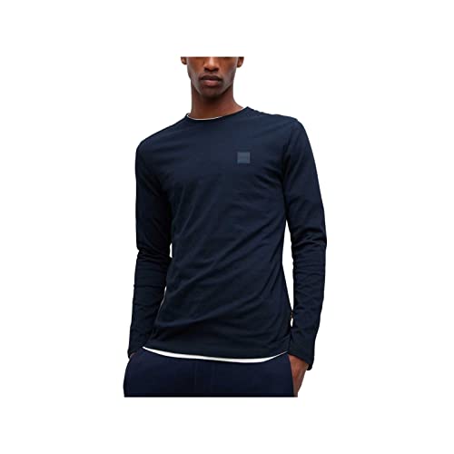 BOSS Herren Tacks Longsleeve aus Baumwoll-Jersey mit Logo-Aufnäher Dunkelblau S von BOSS