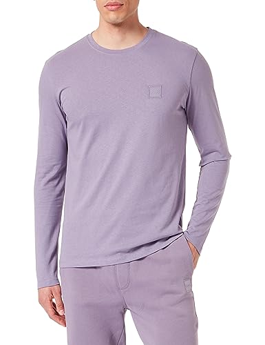 BOSS Herren Tacks Longsleeve aus Baumwoll-Jersey mit Logo-Aufnäher Lila L von BOSS