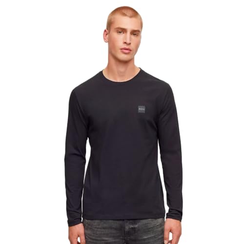 BOSS Herren Tacks Longsleeve aus Baumwoll-Jersey mit Logo-Aufnäher Schwarz 6XL von BOSS