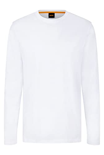 BOSS Herren Tacks Longsleeve aus Baumwoll-Jersey mit Logo-Aufnäher Weiß S von BOSS