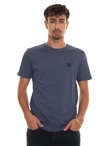 BOSS Herren Tales Relaxed-Fit T-Shirt aus Baumwoll-Jersey mit Logo-Aufnäher Dunkelblau L von BOSS