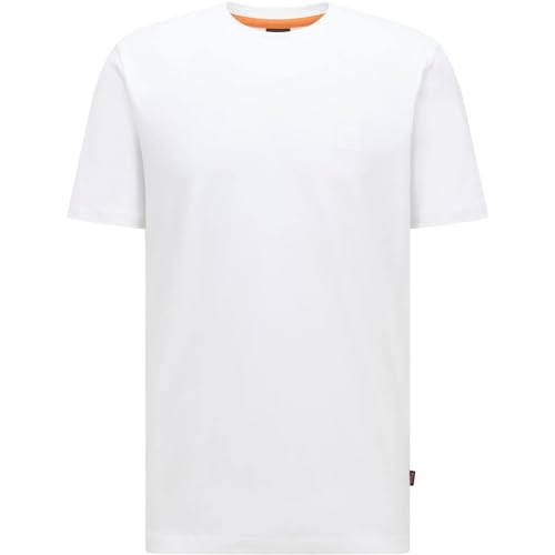 BOSS Herren Tales Relaxed-Fit T-Shirt aus Baumwoll-Jersey mit Logo-Aufnäher Weiß M von HUGO BOSS