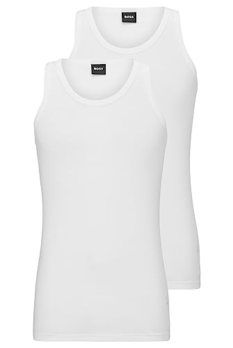 BOSS Herren Tank Top 2P Modern Zweier-Pack Unterhemden aus Stretch-Baumwolle mit Logo-Print Weiß S von BOSS