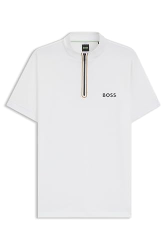 BOSS Herren Taylor TOC Active T-Shirt aus Stretch-Jersey mit Troyerkragen Weiß L von BOSS