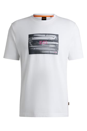 BOSS Herren Te Dune T-Shirt aus Baumwoll-Jersey mit Kartenkoordinaten-Artwork Natur101 L von BOSS