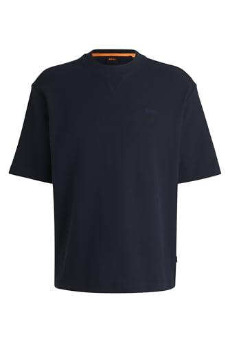 BOSS Herren Te Waffle T-Shirt aus Baumwolle mit Waffelstruktur und Logo-Stickerei Dunkelblau M von BOSS