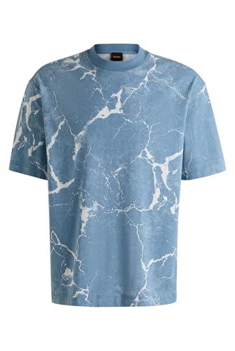 BOSS Herren Te crinkledesert T-Shirt aus Baumwoll-Jersey mit Allover-Print Hellblau XXL von BOSS