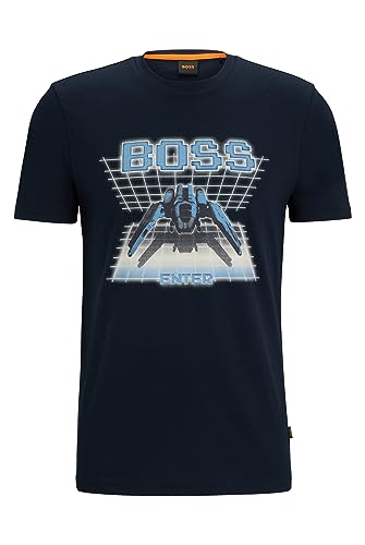 BOSS Herren TeEnter T-Shirt aus Baumwoll-Jersey mit saisonalem Logo-Artwork Dunkelblau S von BOSS