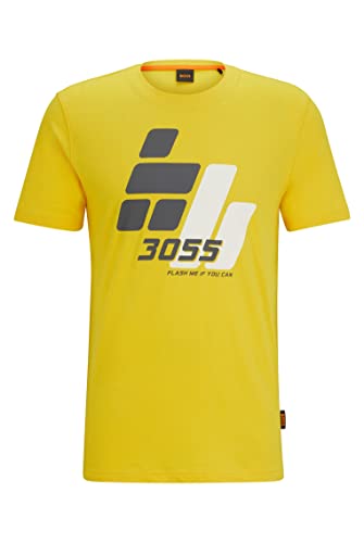 BOSS Herren Tee3055 T-Shirt aus Baumwoll-Jersey mit Print im Rennsport-Stil Hellgelb S von BOSS