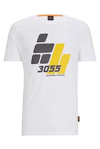 BOSS Herren Tee3055 T-Shirt aus Baumwoll-Jersey mit Print im Rennsport-Stil Weiß S von BOSS