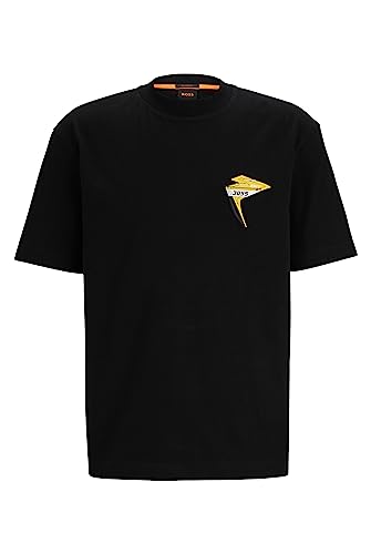 BOSS Herren TeeBikerGear T-Shirt aus Baumwoll-Jersey mit Logo-Aufnäher im Rennsport-Stil Schwarz L von BOSS