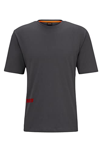 BOSS Herren TeeSevenFlash Relaxed-Fit T-Shirt aus Baumwolle mit Print im Rennsport-Stil Dunkelgrau L von BOSS