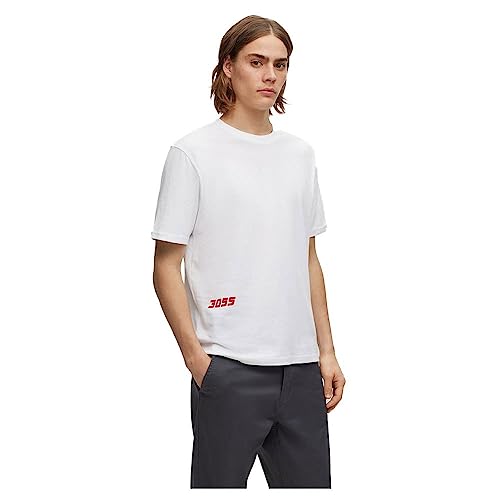 BOSS Herren TeeSevenFlash Relaxed-Fit T-Shirt aus Baumwolle mit Print im Rennsport-Stil Weiß S von BOSS