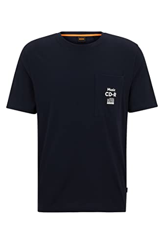 BOSS Herren TeeVibes Relaxed-Fit T-Shirt aus Baumwolle mit Print auf Vorder- und Rückseite Dunkelblau M von BOSS