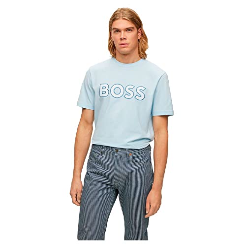 BOSS Herren Telogox T-Shirt aus Stretch-Baumwolle mit Kontrast-Logo Hellblau S von BOSS