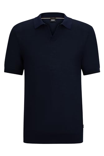 BOSS Herren Tempio Strick-Poloshirt aus Baumwoll-Mix mit offenem Kragen Dunkelblau L von BOSS