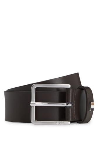BOSS Herren Ther-Flag-E Sz35 Gürtel aus italienischem Leder mit Signature-Streifen-Detail an der Schlaufe Dunkelbraun 85 von BOSS