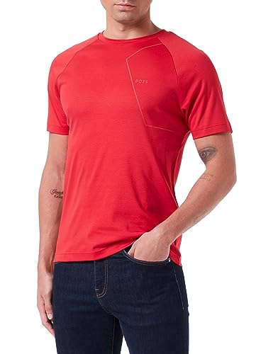 BOSS Herren Thilix T-Shirt aus Baumwolle mit Pfefferminz-Finish und schimmerndem Print-Artwork Rot L von BOSS