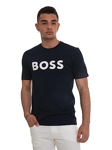 BOSS Herren Thinking 1 T-Shirt aus Baumwoll-Jersey mit gummiertem Logo-Print Dunkelblau L von BOSS