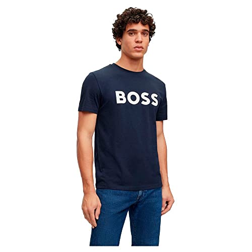 BOSS Herren Thinking 1 T-Shirt aus Baumwoll-Jersey mit gummiertem Logo-Print Dunkelblau M von BOSS