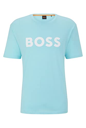 BOSS Herren Thinking 1 T-Shirt aus Baumwoll-Jersey mit gummiertem Logo-Print Hellblau XL von BOSS