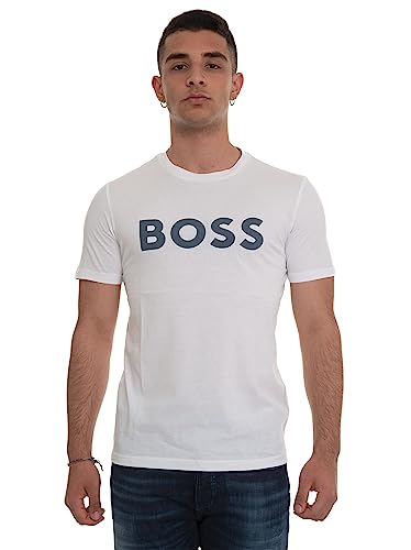 BOSS Herren Thinking 1 T-Shirt aus Baumwoll-Jersey mit gummiertem Logo-Print Weiß XXL von BOSS