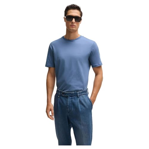 BOSS Herren Thompson 01 T-Shirt aus Baumwoll-Jersey mit gummiertem Logo-Print Hellblau L von BOSS