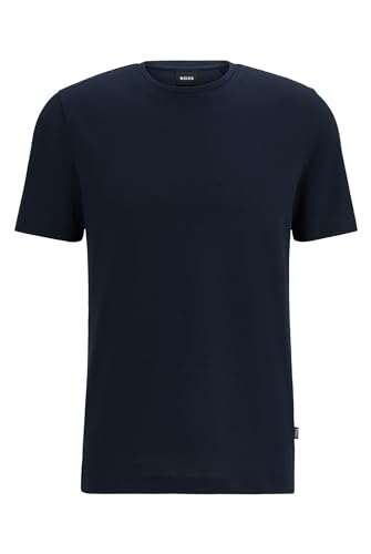 BOSS Herren Tiburt 240 T-Shirt aus Baumwoll-Mix mit kreisförmiger Jacquard-Struktur Dunkelblau L von BOSS