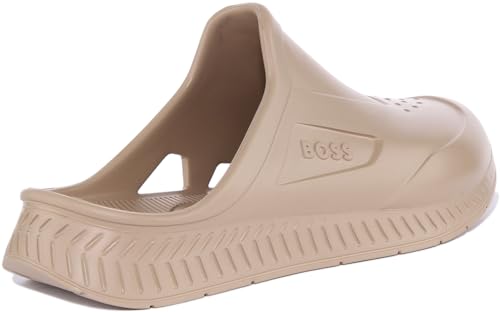 BOSS Herren Titanium-R Slid Gummierte Slipper mit Logo-Prägung Hellbeige 41 Größe 41 von BOSS