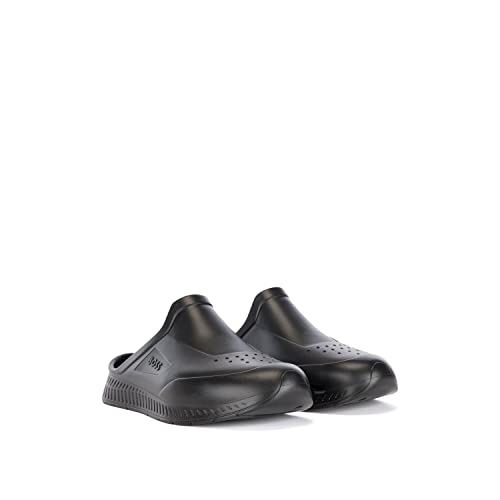 BOSS Herren Titanium-R Slid Gummierte Slipper mit Logo-Prägung Schwarz 35 Größe 35 von BOSS