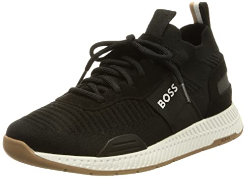 BOSS Herren Titanium Runn Sock-Sneakers mit Repreve®-Strick Dunkelgrau 43 Größe 43 von BOSS