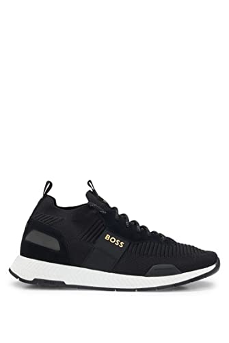 BOSS Herren Titanium Runn Titanium Sneakers mit gestricktem Obermaterial und Veloursleder-Besatz Schwarz 40 Größe 40 von BOSS