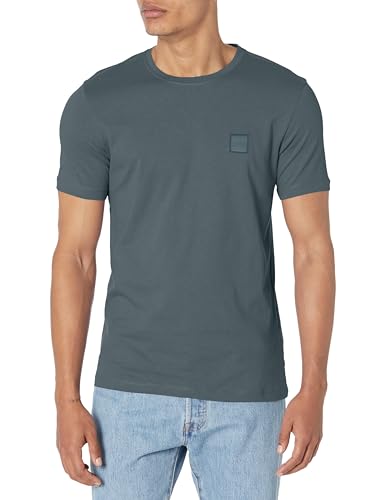 BOSS Herren Tonal Woven Patch Logo Jersey T-Shirt, Dunkelblaugrün, Klein von BOSS