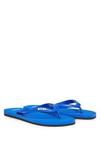 BOSS Herren Tracy Thng In Italien gefertigte Flipflops mit Logo-Riemen Blau 43/44 Größe 43 von BOSS