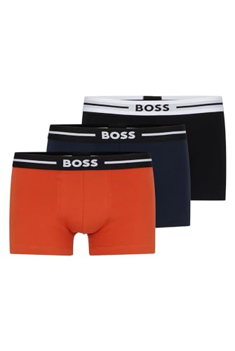 BOSS Herren Trunk 3P Bold Dreier-Pack eng anliegende Boxershorts aus Stretch-Baumwolle mit kurzem Bein und Logo-Bund Gemustert S von BOSS