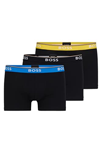 BOSS Herren Trunk 3P Power Dreier-Pack eng anliegende Boxershorts aus Stretch-Baumwolle mit kurzem Bein und Logo-Bund Gemustert S von BOSS